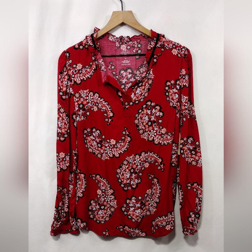 NWT St John’s Bay Floral Peasant Top Women's M Red Cottagecore Peasant Retro